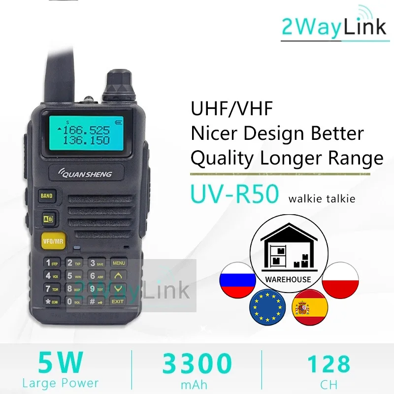 UHF VHF Walkie-Talkie Ham Radio Radio-3300mah UV-R50 Quansheng TG-UV50R Portable 5W Two-Way