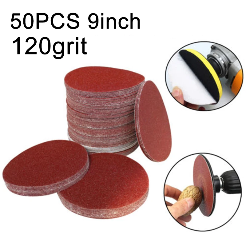 

50Pcs 9 Inch 225mm 40-150 Grit Sanding Alumina Round Discs Sandpaper Polishing