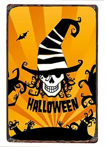 

Halloween Tin Sign - Halloween Poster Series - Vintage Holiday Postcard - Wall Memorial Decoration Metal Tin Sign