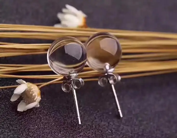 Серьги из натурального белого хрусталя, 8 мм, круглые, модные, с 925 серебром, женские простые серьги
