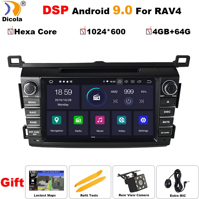 PX6 4G+ 64G DSP ips 2 Din Android 9 Автомобильный мультимедийный dvd-плеер gps для Toyota RAV4 Rav 4 2013 Автомагнитола