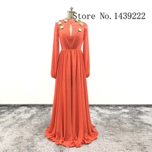 Оранжевые шифоновые модные вечерние платья с аппликациями для выпускного вечера, длинные арабские платья с цветочным принтом, платья для фиесты, платья для Noche размера плюс