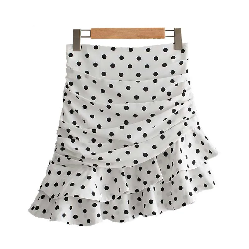 

Mini Skirt Pleated High Waist Women Polka Dot White Asymmetrical Mini Skirt Ruffles Back Zipper Irregular Skirts Womens
