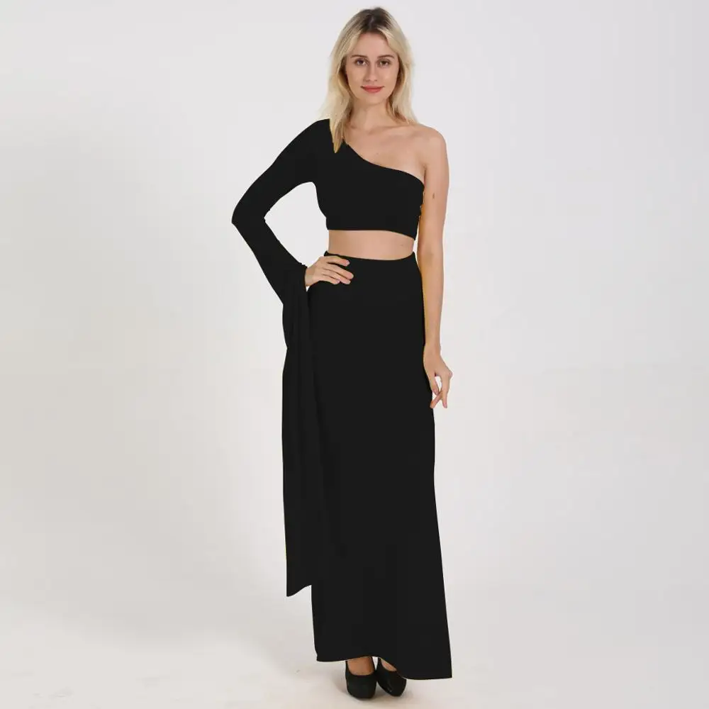 

NORMOV Sexy Women Sets Patchwork One Longsleeve Tops And Irregular Long Dress Two Piece Of Sets Female Night Party