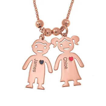 

Engraved Letter Name Doll Pendant Necklace Cute Couple Necklace for Men Women Couples K2
