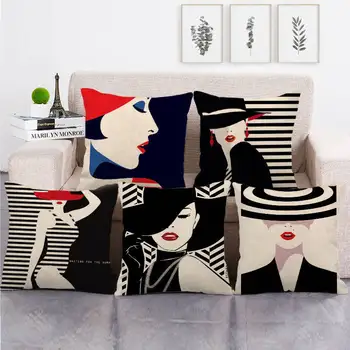 

European and American Cushion Cover Black and White Portrait Pillowcase Living Room Sofa Bedroom Bay Window Decor Accessories