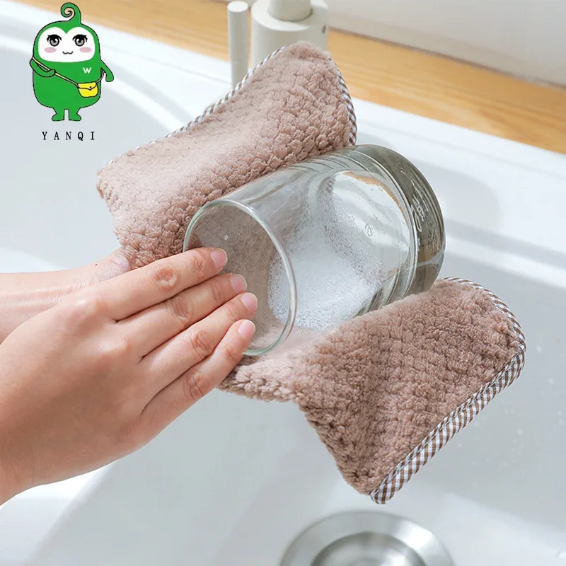 Kitchen Hand Towel Hanging Wipe Handkerchief Household Water-Absorbing Not Easy to Shed Thick Cleaning cloth Hand Washing Small