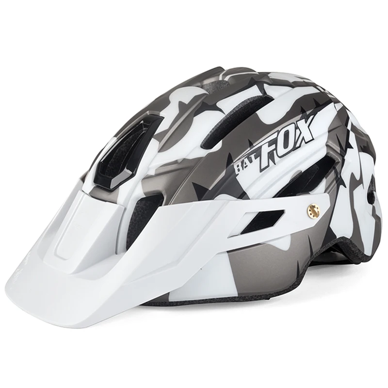 Крутой шлем для горного велосипеда, камуфляжный шлем для горного велосипеда, шлем для езды на велосипеде с большими полями, шапка с хвостом, светильник, летучая мышь, лиса, защитный шлем - Цвет: White black Ti gray