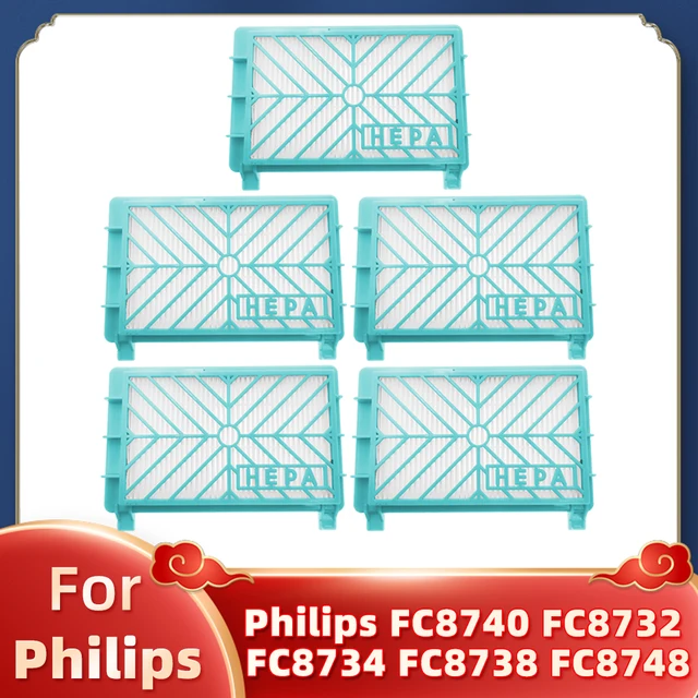 Hepa Filter Replacement For Philips FC8732 FC8734 FC8736 FC8738 FC8740 FC8748 Vacuum Cleaner Spare Parts Accessories 5 Filter Rectangle