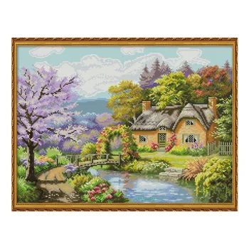 

The Riverside Lodge Patterns Cross Stitch Kits Printed Fabric Embroidery Sets 14CT 11CT Sewing Needlework Craft Home Decorations