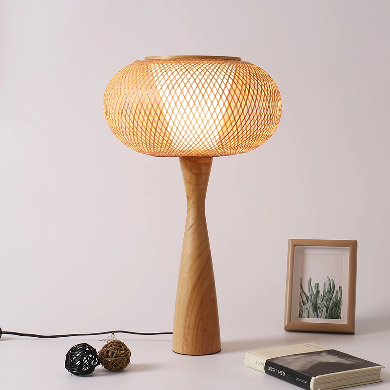 

Solid Wood Table Lamp For Bedroom New Chinese Style Hand-made Bamboo Reading Lamp Desktop Decoration Modern Bedside Desk Lamp