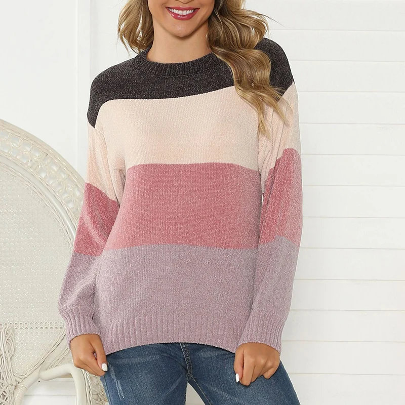 

S.FLAVOR 2019 New Arrival Patchwork Thick Pullover Women Autumn Winter Sweaters And Pullovers Casual Loose Knitted Jumper