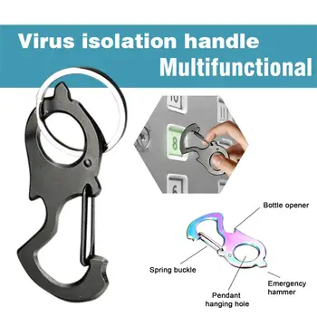 

Multi-function Stainless Steel Handheld Door Compact Opener Non-contact Door Opener Press Elevator Button Stick Keychain