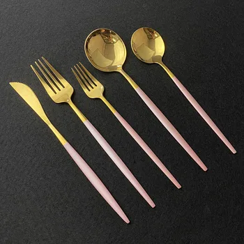 

30Pcs Pink Gold Cutlery Set 304 Stainless Steel Dinnerware Set Knife Dessert Fork Spoon Dinner Kitchen Tableware Silverware Set