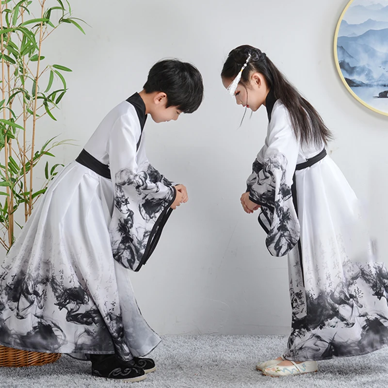 Традиционный китайский древний костюм, сценический костюм Hanfu для мальчиков и девочек, костюм Танга для детей, платье для выступлений, вечерние костюмы династии Цин