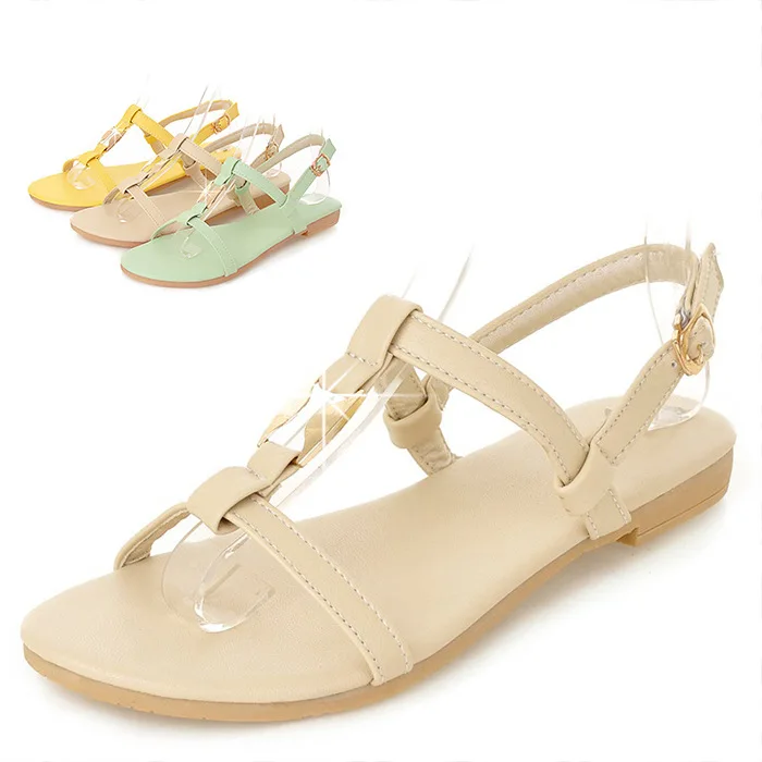 

2017 Summer Korean-style New Style A- line with Mixed Colors Sandals Women's Flat Flat Heel Peep-Toe WOMEN'S Shoes Sandals