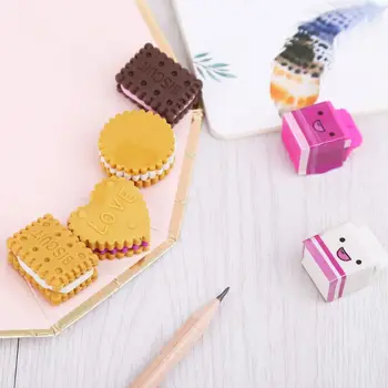 

2020 New 6pcs/set Kawaii Biscuit Milk Rubber Pencil Eraser Kids Student School Stationery