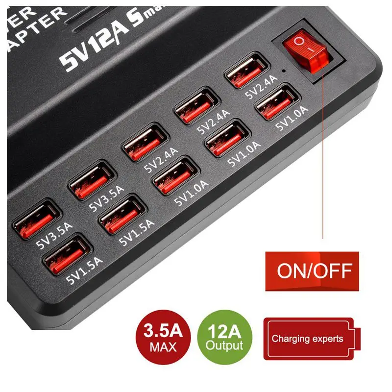 ЕС Plug 10 портов USB зарядное устройство 3.5A Быстрая зарядка для iPhone iPad samsung несколько настенных зарядных устройств мобильного телефона универсальный адаптер