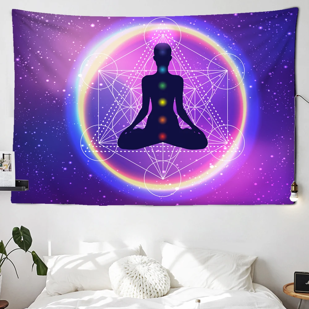 Indian Buddha Standbeeld Meditatie 7 Chakra Tapijt Muur Opknoping Mandala Wandtapijten Muur Doek Psychedelische Yoga Muur Opknoping