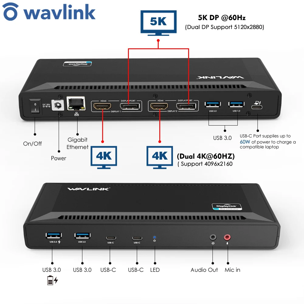 Док станция USB C универсальная 5K два дисплея 4K HD HDMI 3 0|Док-станции для ноутбуков| |