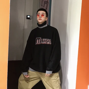 

Winter New Turtleneck Men's Warm Fashion Letter Printing Casual Knitted Pullover Man Streetwear Wild Long-sleeved Sweater Male