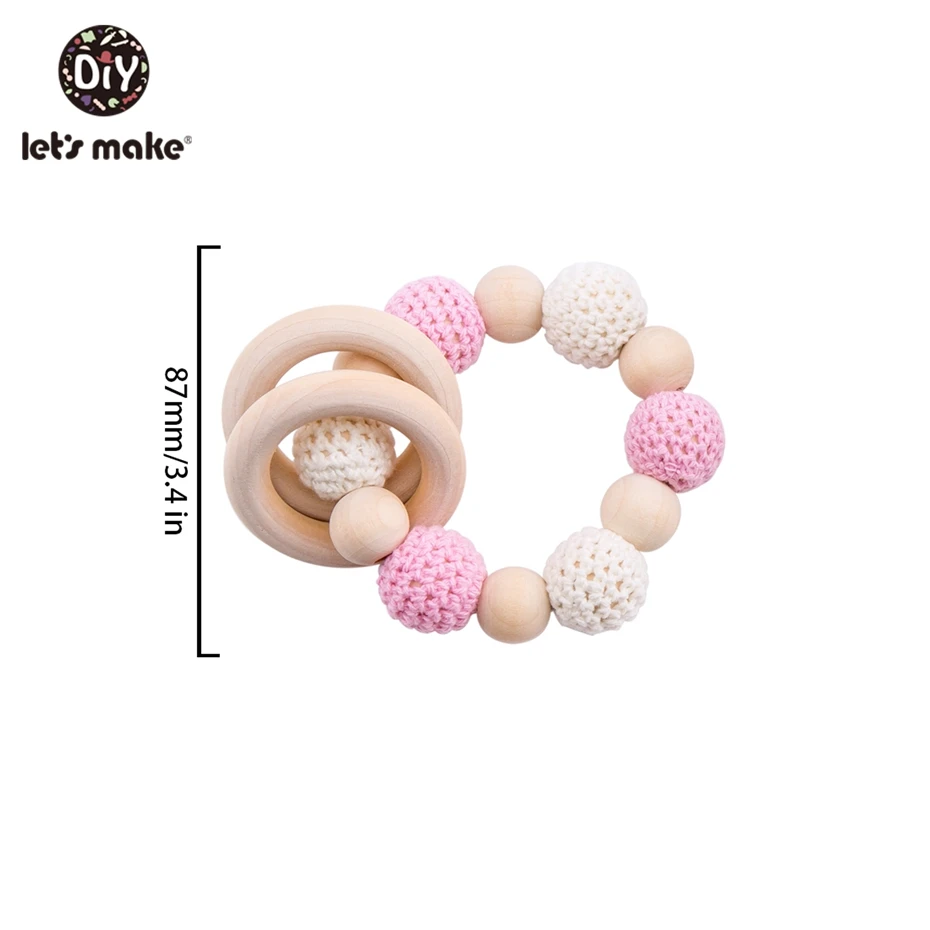 Let's Make Food Grade Silicone Wooden Teether Baby Pacifier Chain Pram Crib DIY Customized Soother Baby Teether Rattle Set Toys