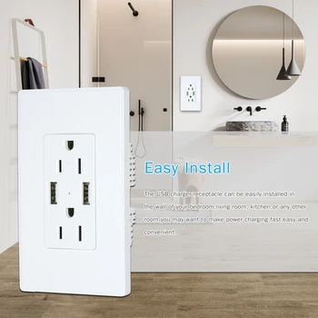 

15A 3 Hole US Standard Wall Socket USB Outlet Wall Charger with Dual USB Ports and Charger for iPhone Samsung