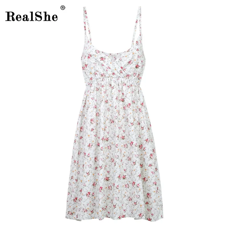 New Summer Dress 3 RealShe женское летнее платье женское без рукавов с круглым вырезом свободное хлопковое мини-платье с спагетти на бретелях женское элегантное платье - Цвет: New Summer Dress 3