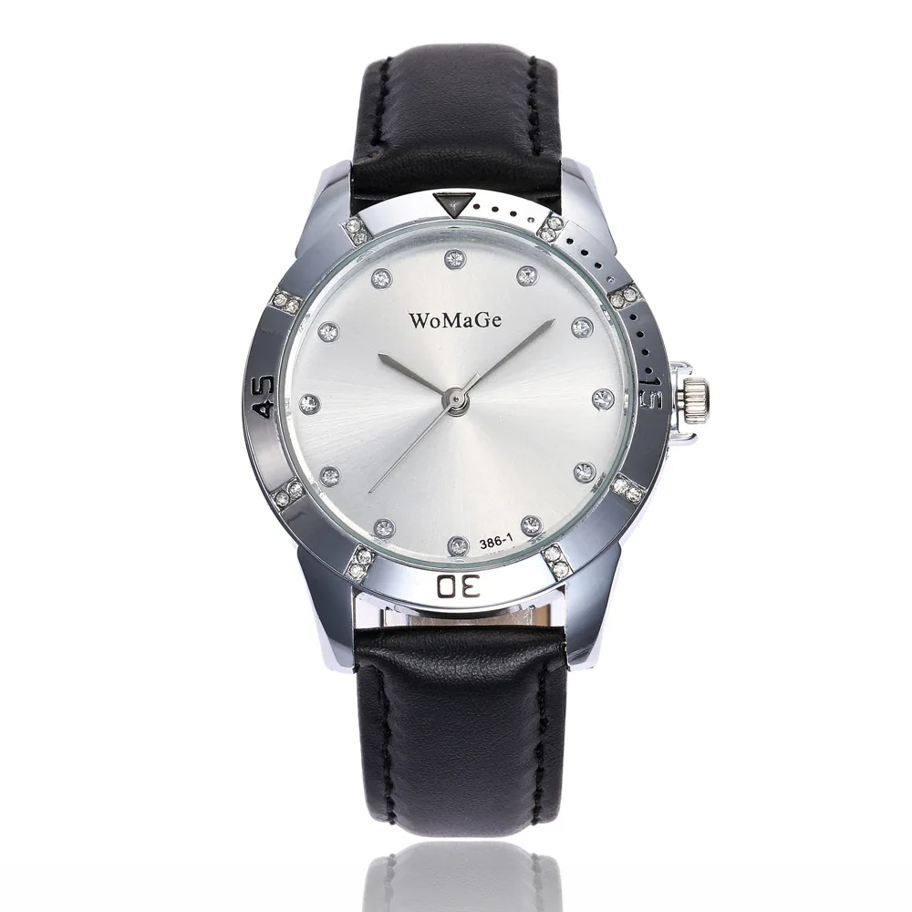

England Style Fashion Simple Silver Case Diamond Set Leather Strap Watch Top Grade Men And Women Quartz Casual Watch Currently A
