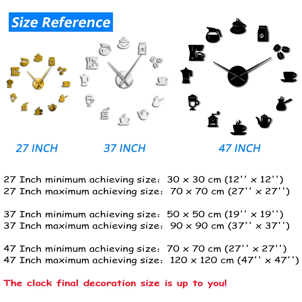 Кофейная кружка настенные художественные Кофейни DIY гигантские настенные часы кафе Дом DIY наклейки декоративные большие руки бескаркасные большие часы