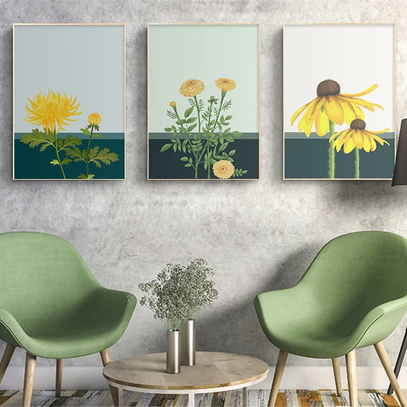 

Sunflower Wall Art Canvas Painting Flowers Nordic Posters and Prints Watercolor Chrysanthemum Wall Picture for Living Room Decor