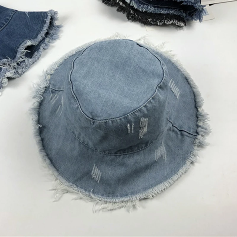 [TREEMINGBIRD] ★ Washed Brim Distressed Denim Cap Baseball Cap Washed Denim Baseball Hat Tree with Birds On