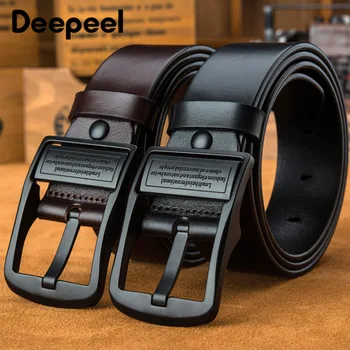 

Deepeel 1pc 3.8cm*105-165cm Luxury Fashion First Layer Leather Men's Belt Alloy Pin Buckle Lengthen Large Size Designer Belts