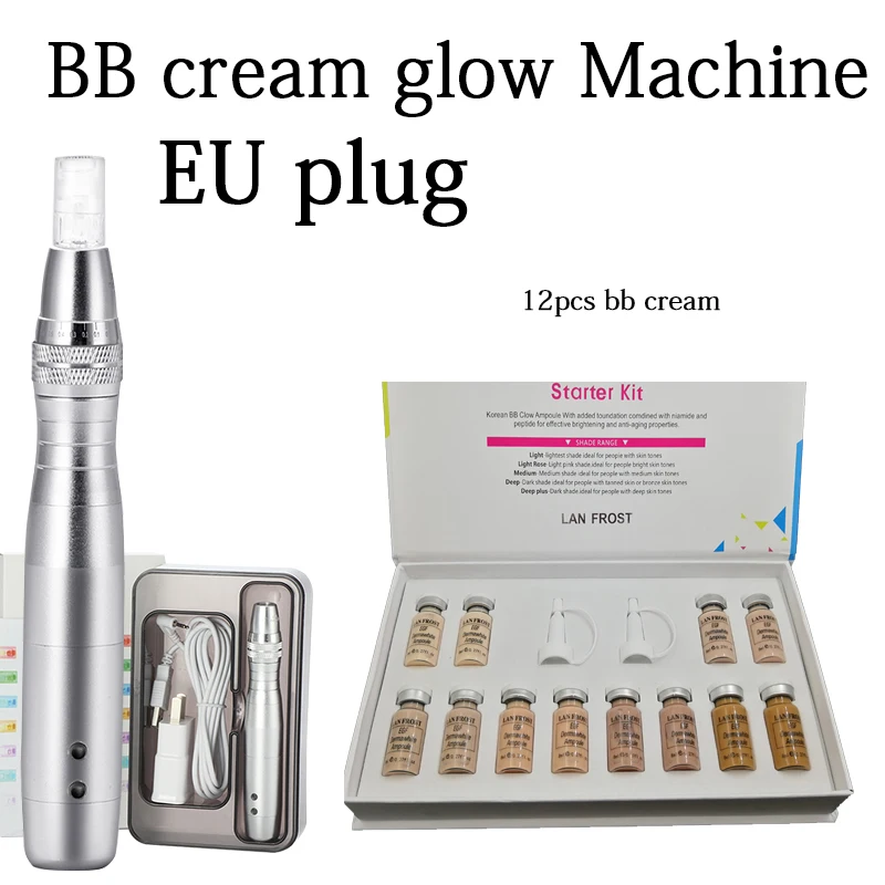 EU plug kit1 7 светодиодный светильник bb кремовая ручка bb stayve ампульная Серебряная микроигла Дерма ручка роликовая система для отбеливания кожи bb крем BB сыворотка ручка - Цвет: EU plug kit1