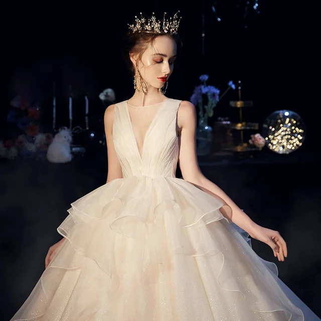 HLF13 Luxury Wedding Dress Full Beading Appliques Sequined French Style Short Sleeves Dream Bridal Dress Wesele 6