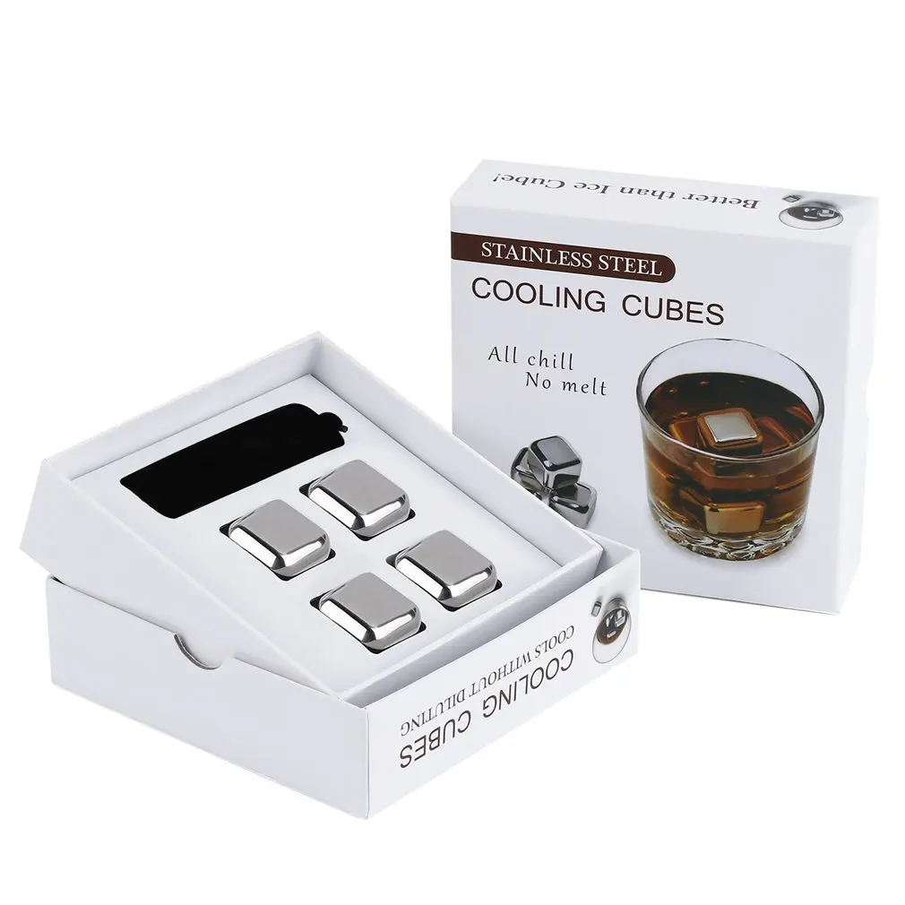 

4 Pcs Silver Reusable Non-Toxic Environmentally Safe Stainless Steel Wine Ice Cooling Cubes Physical Cooling Ice Cooler