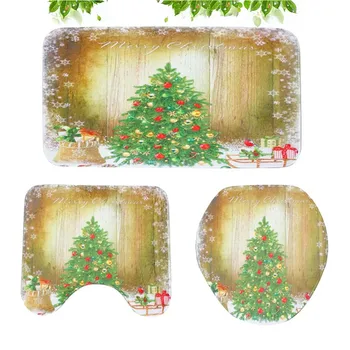 

Three Pieces Toilet Rug Kit Comfortable Water-absorbing Bath Mat Toilet Lid Cover Rug