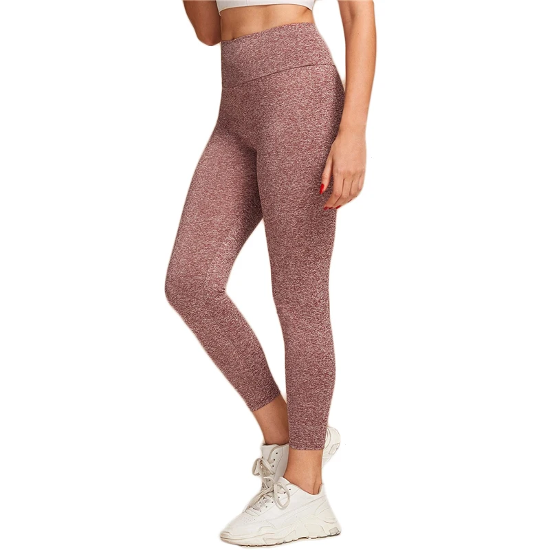 SHEIN Бордовые леггинсы с широким поясом, Женские Летние Осенние эластичные повседневные укороченные Леггинсы со средней талией