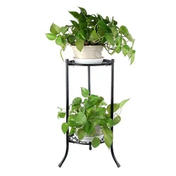 Ztgs 2 titular flor estande de metal planta pote flor prateleira exibição jardim pátio casa ao ar livre preto bandeja flor casa