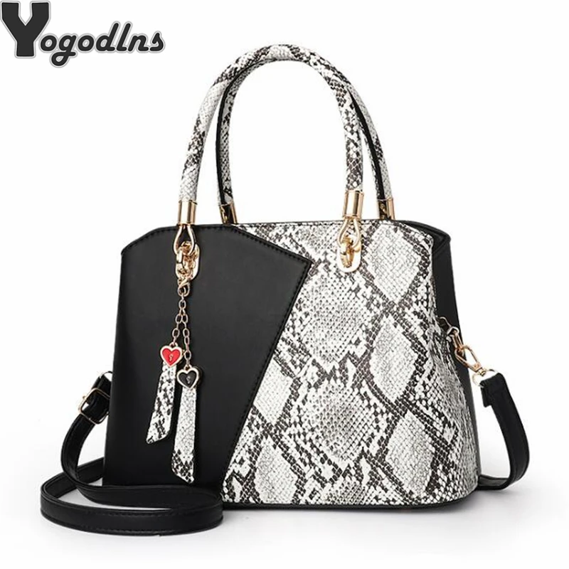 

Patchwork Snake Print Shoulder Bag Female PU Leather Hand Totes Satchel Retro Serpentine Handle Purse Crossbody Bags for Women