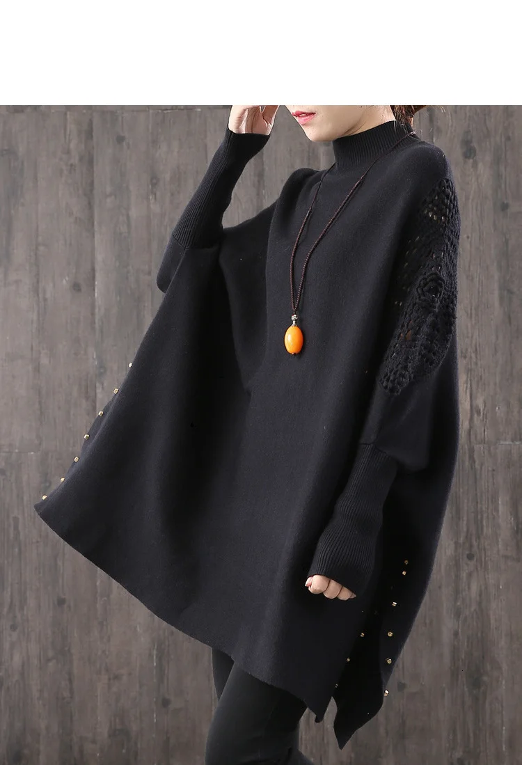 Большие размеры свитера «летучая мышь» Для женщин Мода Crotcheted Джемпер Женская зимняя трикотажная кофта пуловер вязаный AA208S30