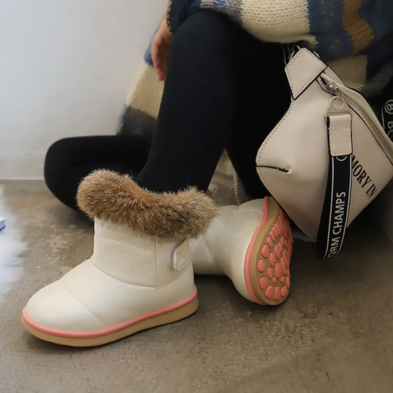 Г. Плюшевые зимние теплые водонепроницаемые ботинки принцессы на меху модная детская зимняя обувь для девочек От 1 до 6 лет - Цвет: white