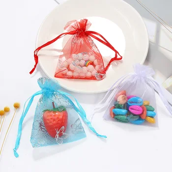 

50pcs Wedding Christmas Gift Bag Butterfly Print Organza Bags Jewelry Packaging Bags Wedding Event Party Decoration Supplies