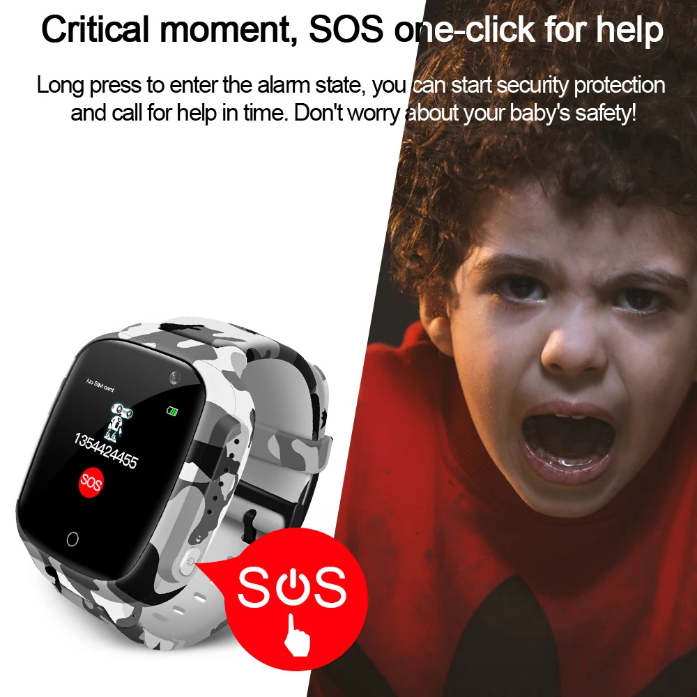 LEC2 Kids Smart Watch 1.3'' IPS Color Screen Phone Wristwatch Voice Chat SOS Phone Call GPS+ WiFi+ LBS Smart Timer Camera