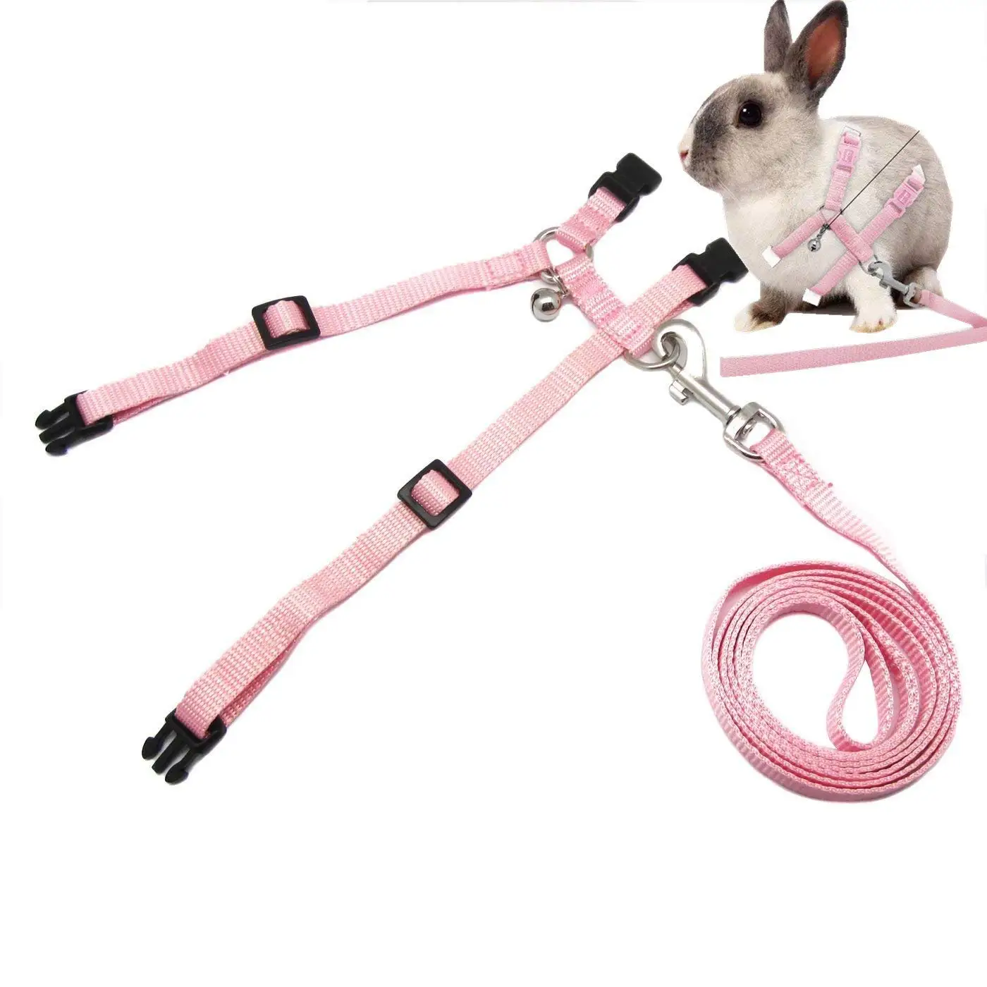 

Pet Adjustable Nylon Harness Leash Lead with Bell for Small Animals Rabbit Bunny Cat Kitten Running Walking Jogging