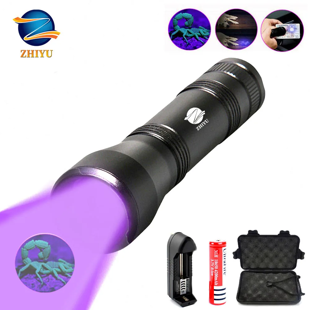 

ZHIYU uv flashlight Ultra Violet Light With Zoom Function UV Black Light Pet Urine Stains Detector Scorpion Use 18650 battery