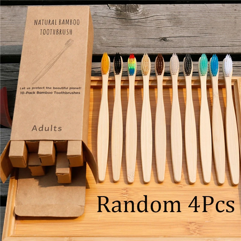 4Pcs Random Color 10 шт., личная Экологичная бамбуковая зубная щетка для здоровья полости рта, низкоуглеродистая средняя мягкая щетина, зубная щетка с деревянной ручкой - Цвет: 4Pcs Random Color