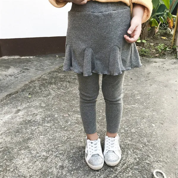 Gray Леггинсы для девочек Осенняя длинная эластичная юбка на талии в Корейском стиле для девочек от 2 до 7 лет, Детские однотонные узкие брюки-карандаш одежда для малышей - Цвет: Gray