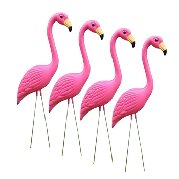 

4PCS Pink Looking Up Flamingos Garden Ornaments Bird Lawn Figurine DIY Craft