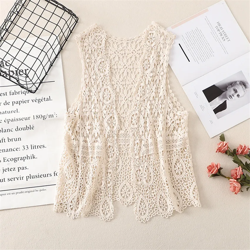 

Lace Vest Crochet Tops For Women Sleeveless Jackets Waistcoat Komono Cardigan Mori Vests Female Chaleco Sin Mangas Mujer